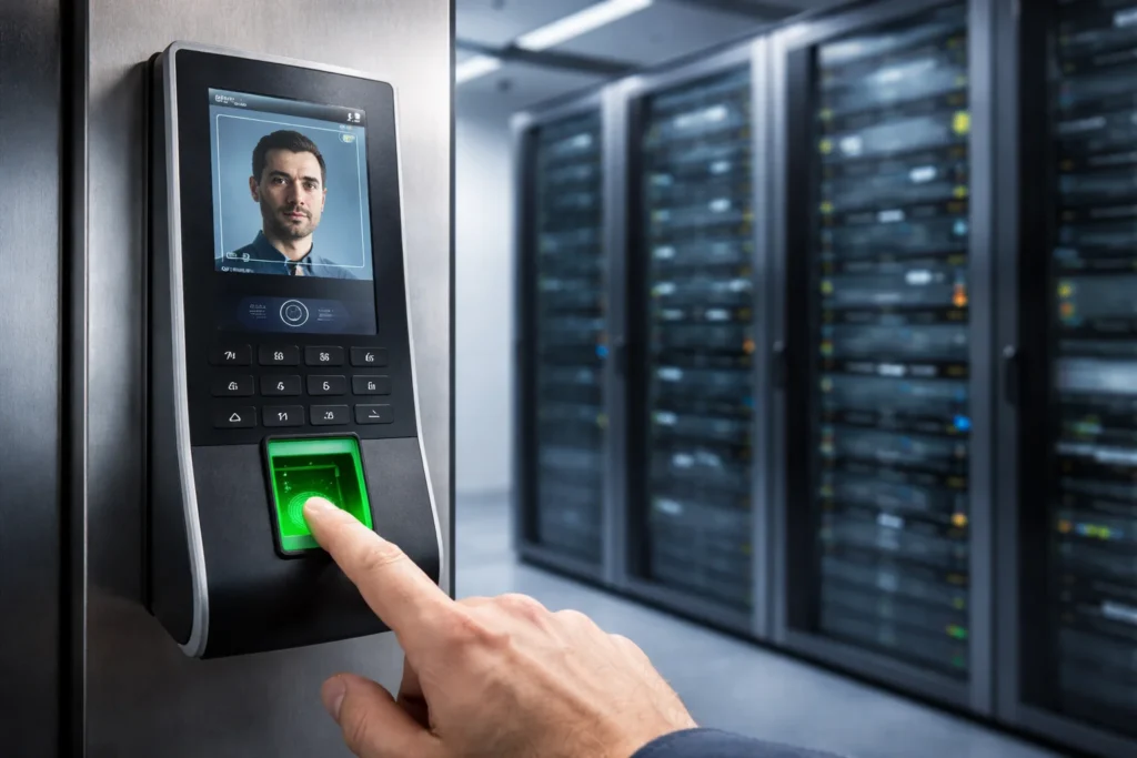 Biometric access control system in Abu Dhabi data center with fingerprint authentication