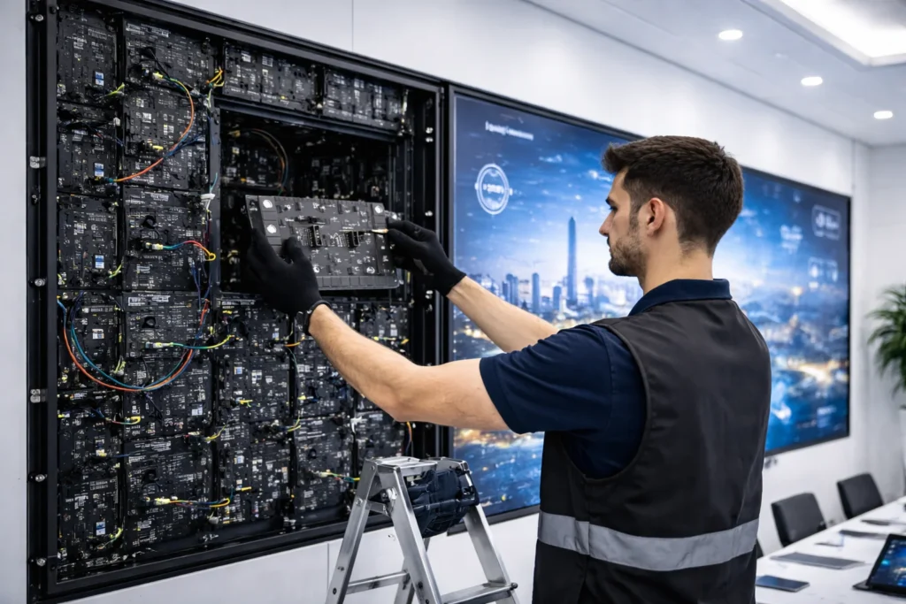 AV maintenance Abu Dhabi LED video wall preventive servicing in corporate environment