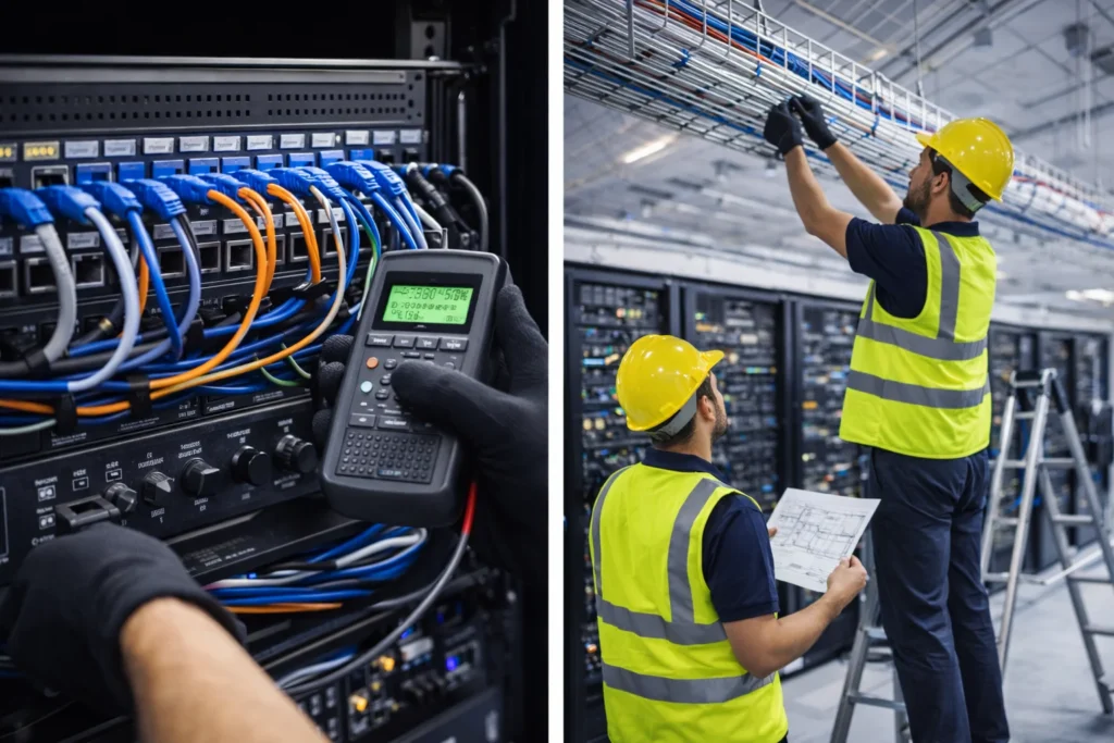 Structured AV cabling Abu Dhabi enterprise rack termination and signal testing
