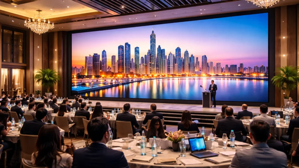 LED wall installation Abu Dhabi corporate boardroom environment