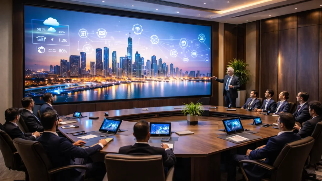 Boardroom AV setup Abu Dhabi corporate conference room automation system