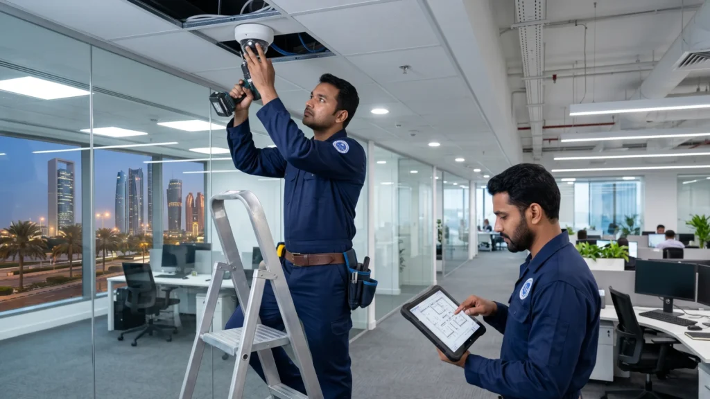 CCTV cameras Abu Dhabi office installation by ELV technicians